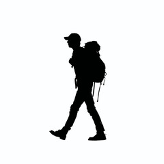 Solid black silhouette of a traveler exploring