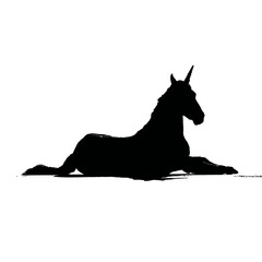 Solid black silhouette of a unicorn resting