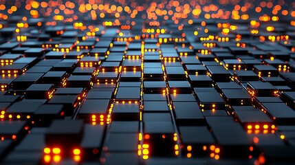 Obraz premium Abstract Glowing Orange and Dark Gray Cube Grid Background