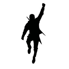 Solid black silhouette of a warrior charging