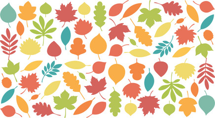 seamless background with autumn leaves, Flat Autumn Leaves Silhouette Collection Colorful Fall Foliage Vector Set