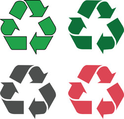 Obraz premium Recycling Mobius Loop Symbols in Green, Grey, and Red. Sustainability, Eco-friendly Concepts for Earth Day. Recycle symbols for organic, paper, glass, plastic and metal waste