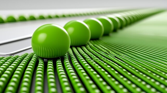 Abstract Green Spheres Moving on Parallel Lines