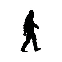 Solid black silhouette of a yeti walking