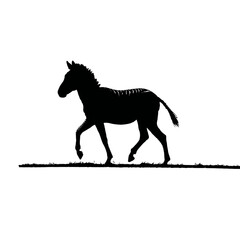 Solid black silhouette of a zebra trotting