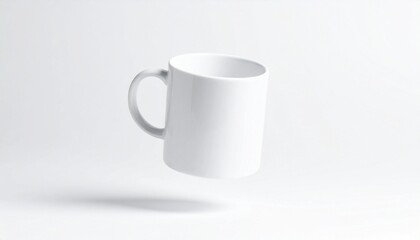 Floating mug mockup, levitating above a soft shadow on white background, modern and clean style, isolated object.