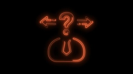 Confused business person at crossroads neon glowing illustration on black background concept video