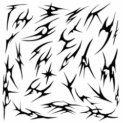 Abstract neo tribal shapes vector elements, y2k gothic tattoo and streetwear template graphic design isolated