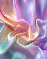 Colorful Satin Fabric with Vibrant Iridescent Pastel Rainbow Shine and Folds