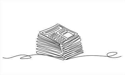 Fototapeta na wymiar Continuous one line drawing of a stack of news newspapers. Vector illustration. Editable stroke