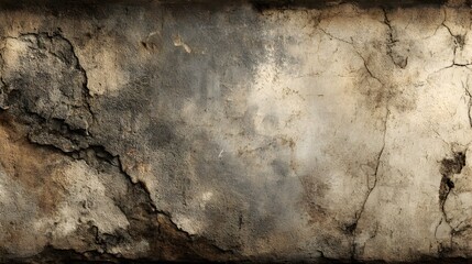 A weathered grunge textured wall background featu cracked beige and brown paint with dark shadows and distressed details.