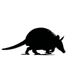 Solid black silhouette of an armadillo rolling