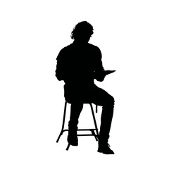 Solid black silhouette of an artist sketching