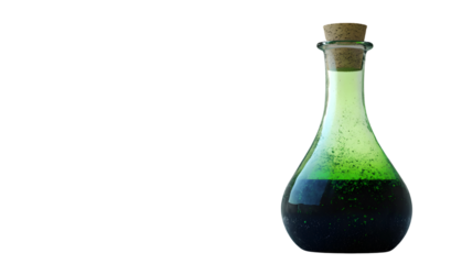 Mystical Witches Potion Bottle with Green Liquid Isolated on White Background