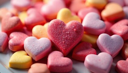 A pile of heart-shaped candies in assorted colors ,  candy,  sweets