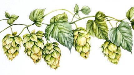 Isolated watercolor illustration showcasing the beauty of hop plants.