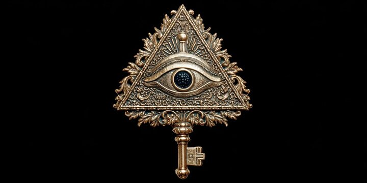 Ornate key with all-seeing eye symbol.