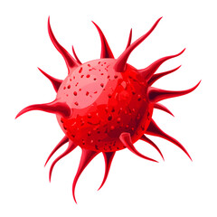 Vibrant Red Cancer Cell on White Background - Medical Research Concept