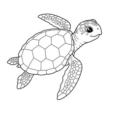 Fototapeta premium Ocean Voyager: A digitally crafted line art illustration of a young sea turtle swimming gracefully, an artistic depiction of the gentle sea life and ocean environment.