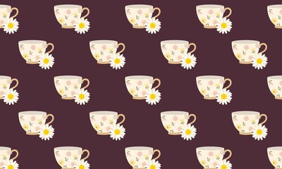 seamless pattern icon of cup and flower