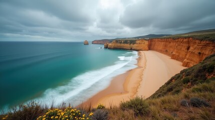 Aerial view of Benijo Beach, Spain, at midday with cloudy skies, capturing the dramatic coastal scenery.