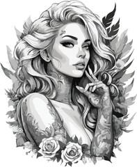 Fototapeta premium girl with a bouquet of flowers Tattoo