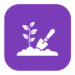 Plant seedling shovel icon purple square