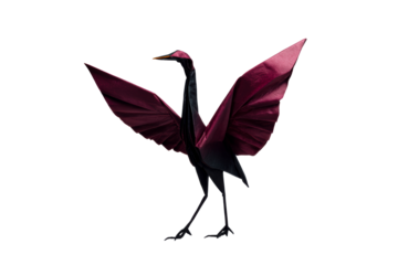 Elegant origami crane sculpture with red and black detailing