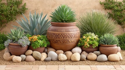 Fototapeta premium Succulent Garden Arrangement in Terracotta Pots