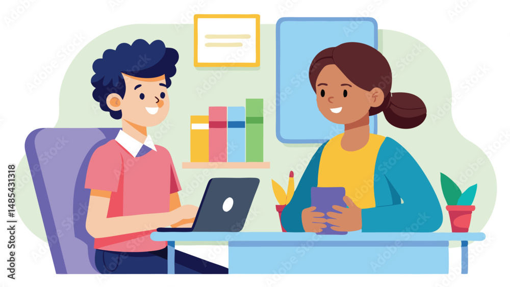 Aufkleber two individuals engaged in a collaborative work session at a desk in a cozy office space, focusing o