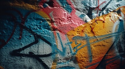 Fototapeta premium A vibrant graffiti mural adorns a textured urban wall, representing colorful expressions and street art culture.