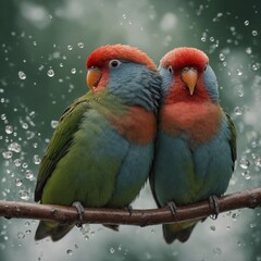Obraz premium A pair of lovebirds snuggled together on a transparent background.