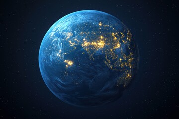 Fototapeta premium Planet Earth viewed from space showcasing flickering city lights at night