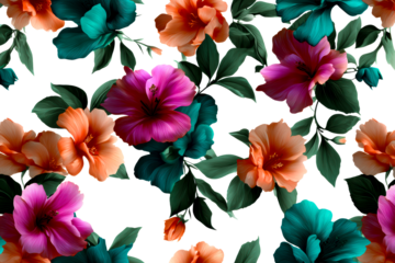 Colorful hibiscus floral pattern on transparent background