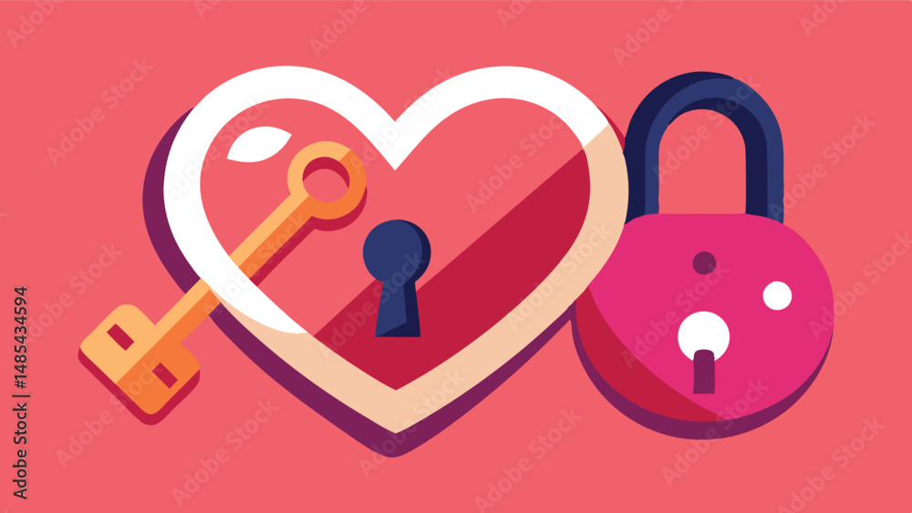 Poster heart shaped lock and key vector illustration featuring a padlock and key image representing love an