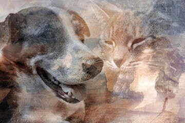 Naklejka premium Abstract animal portrait of a dog and a cat.