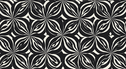 Abstract Black and White Floral Pattern Seamless Textile Design, Wallpaper, and Surface Texture
