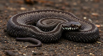 Obraz premium Adder Snake Coiled on Ground Close-up View
