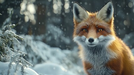 Red Fox in Snowy Winter Forest