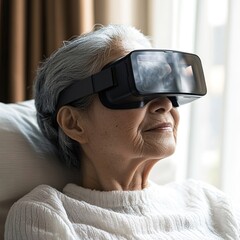 Interactive smart glasses for seniors offering personalized health monitoring, medication reminders, and augmented reality-based navigation, enhancing mobility and independence for aging populations.