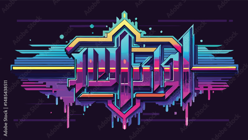 Aufkleber Bright and colorful vector illustration showcasing vibrant geometric shapes and typography with a futuristic style, emphasizing energetic graphic design elements