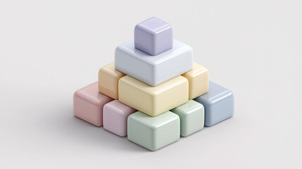 Pastel Minimalist 3D Isometric Business Hierarchy Chart Conceptual Representation of Corporate Structure