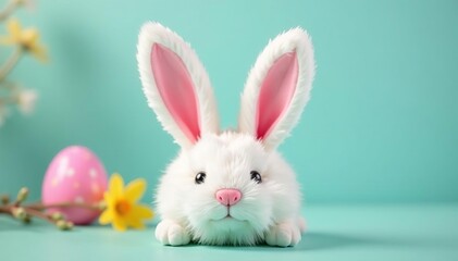 Obraz premium Fluffy white Easter bunny ears, whimsical spring decoration Perfect for holiday crafts and celebrations , fluffy, spring themed
