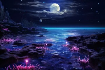 Fototapeta premium Neon ocean landscape astronomy outdoors nature.