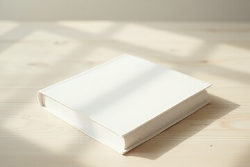 Fototapeta premium Blank-book-on-wood-surface-minimal-concept-reading-education-workspace