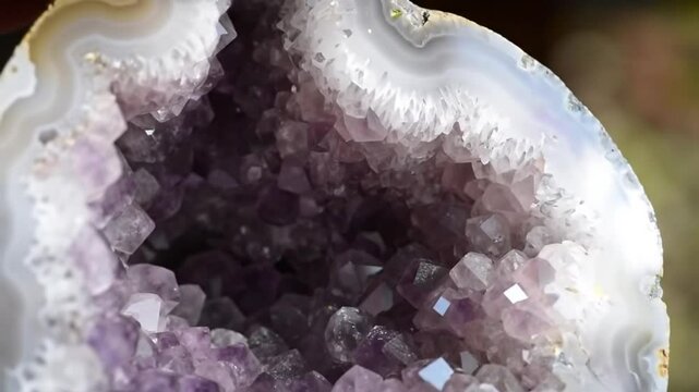 Spinning Geode Slice with Natural Crystal Patterns