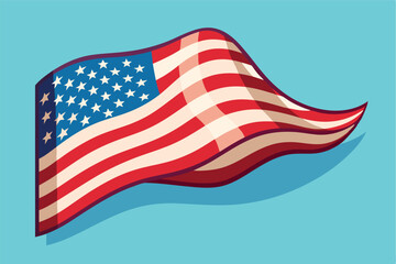 Waving American flag icon in vector style against a light blue background representing patriotism and national pride