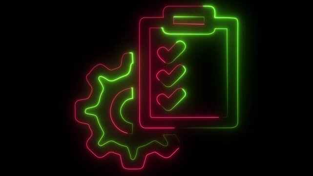 Neon agile outline px management icons animation with glowing effect on black background