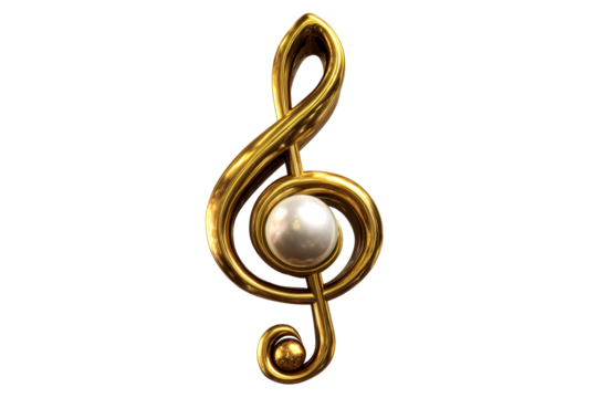 Gold treble clef with pearl accent on transparent background