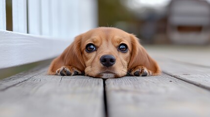 Cute Puppy Laying on Deck